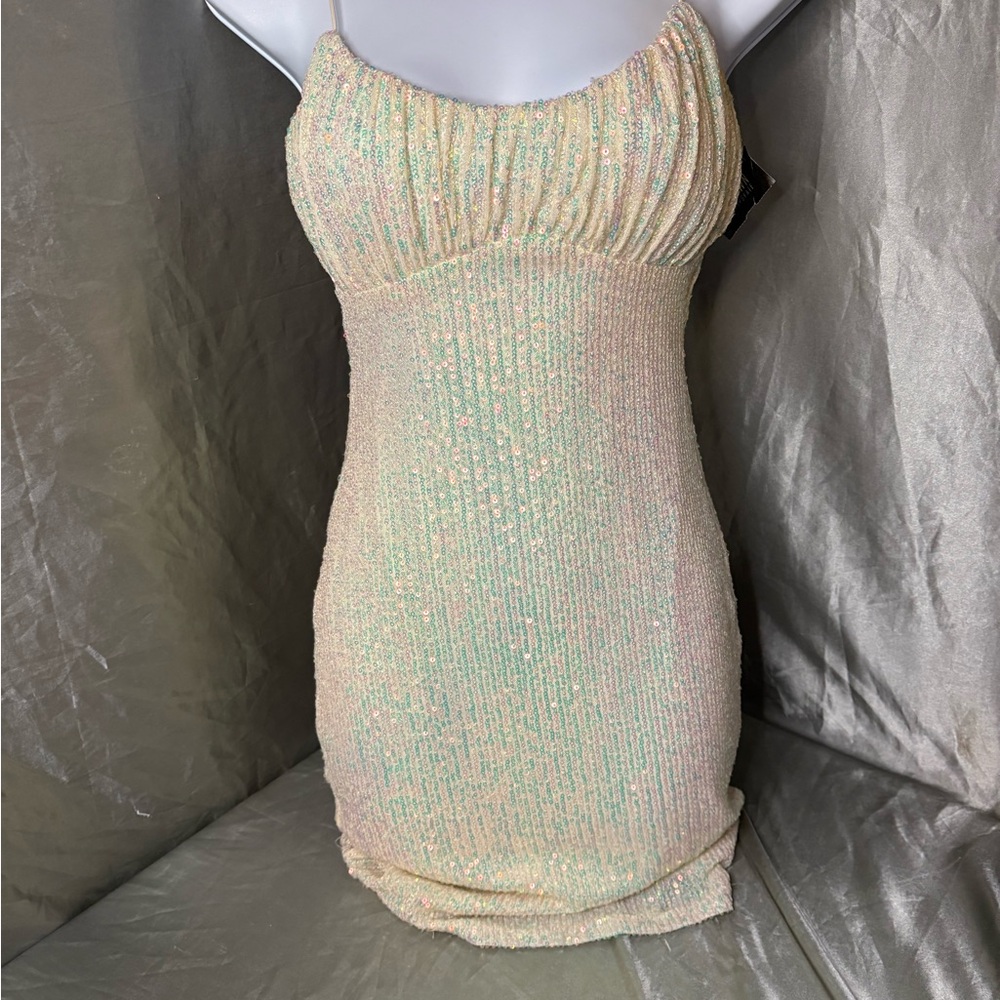 Lovely Day Iridescent Cream Mini Dress